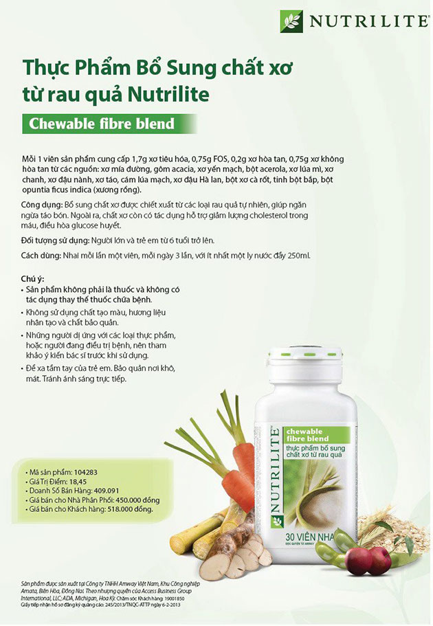 Thông tin chi tiết sản phẩm Nutrilite Chewable Fibre Blend