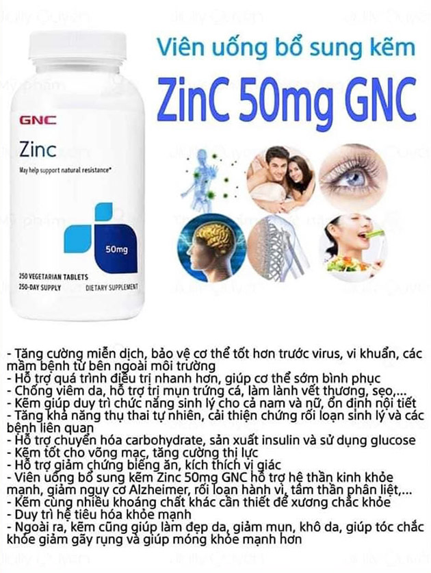 Công dụng của viên uống Zinc 50mg GNC