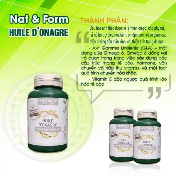 Thành phần chính tinh dầu hoa anh thảo Nat & Form Huile D’Onagre