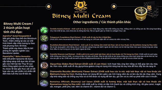 Thành phần của Bitney Multi Cream