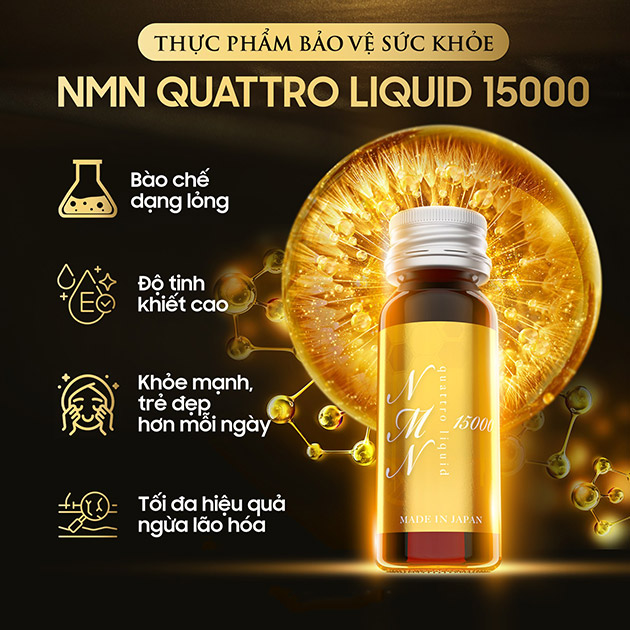 Giới thiệu về nước uống chống lão hóa NMN Quattro liquid 15000 Nhật Bản