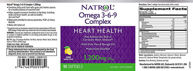 Thành phần có trong viên uống Natrol omega 3 6 9 Complex