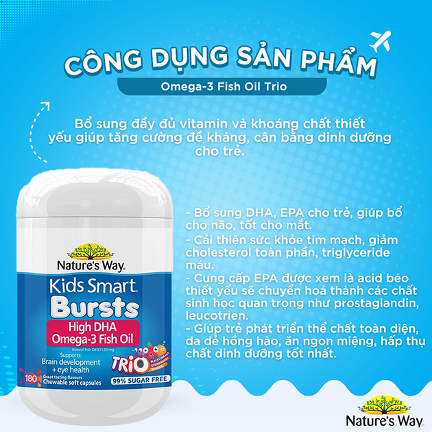 Công dụng của Kids Smart Bursts High DHA Omega 3 Fish Oil