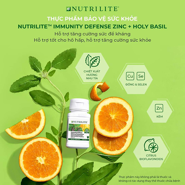 Thành phần dinh dưỡng trong Nutrilite Immunity Defense ZinC + Holy Basil