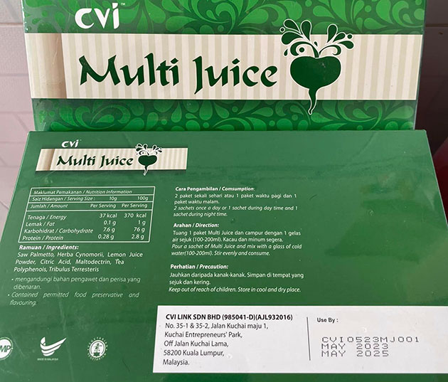Thành phần của Multi Juice hộp xanh