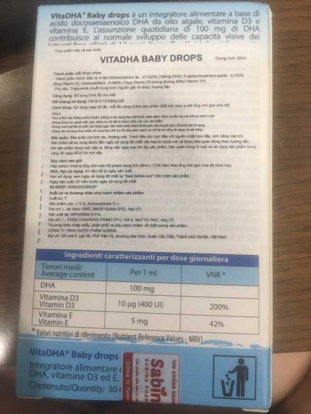 Thành phần chính trong VitaDHA Baby Drops